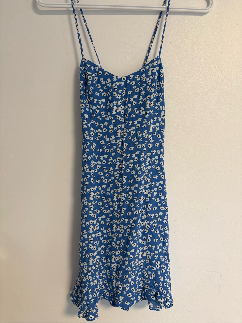 Zara Blue and White Floral Slip Dress with Ruffle Hem